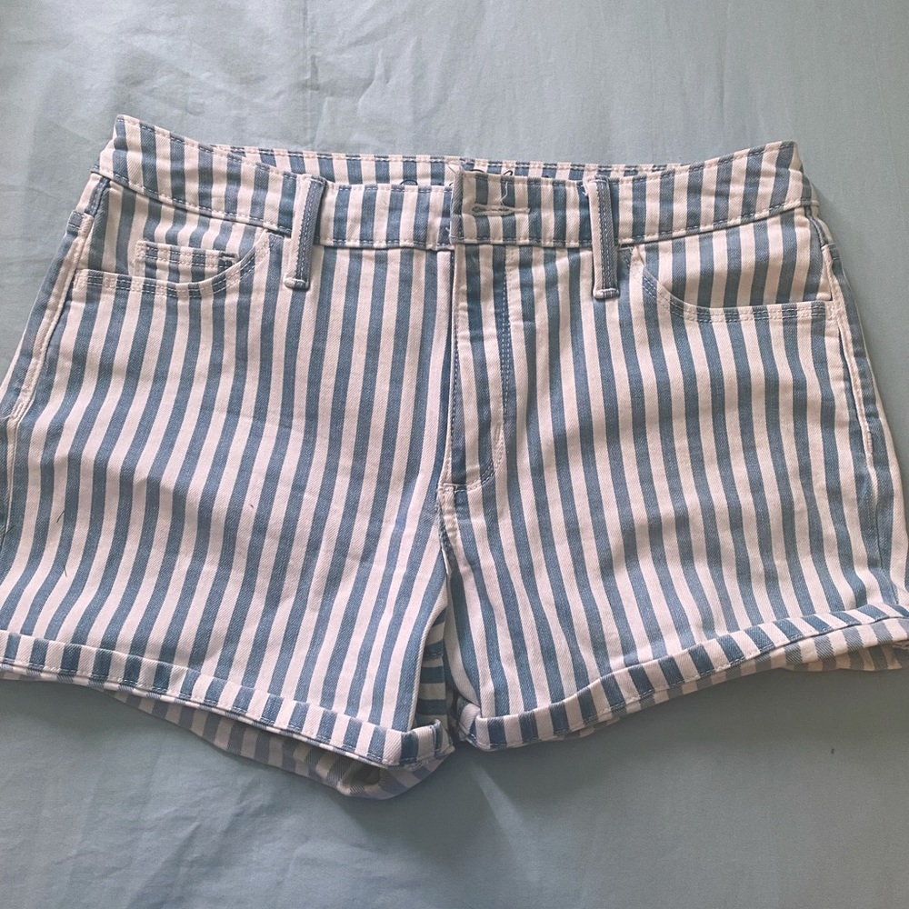 Blue White striped jean shorts